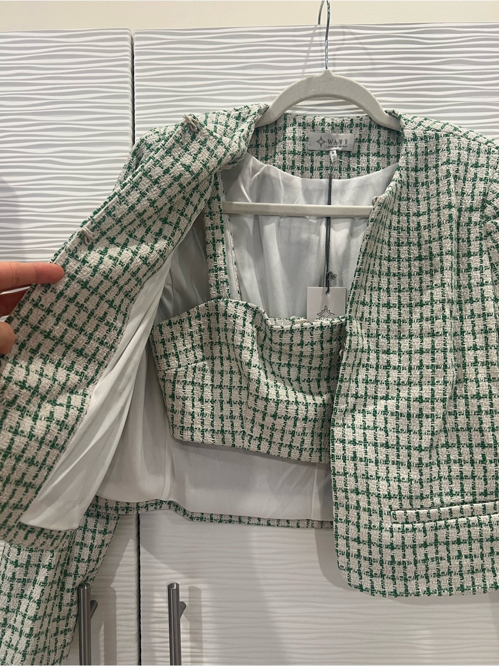 Wayf Green and Cream Tweed Jacket with Matching Bustier - Picture 1 of 7